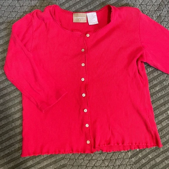 LIZ CLAIBORNE RED RIBBED BUTTON TOP S - Picture 2 of 4